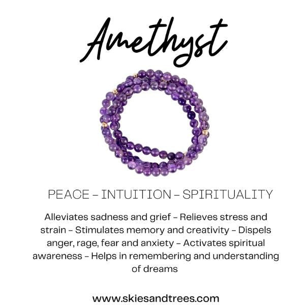 10mm Amethyst Bead Bracelet - Serenity & Intuition - Skies & Trees