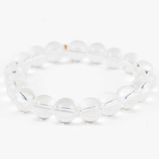 10mm Clear Quartz Bead Bracelet - Clarity, Energy, Healing - Skies & Trees