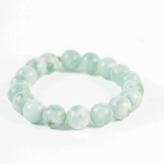 10mm Green Angelite Bead Bracelet - Peace & Spiritual Connection - Skies & Trees