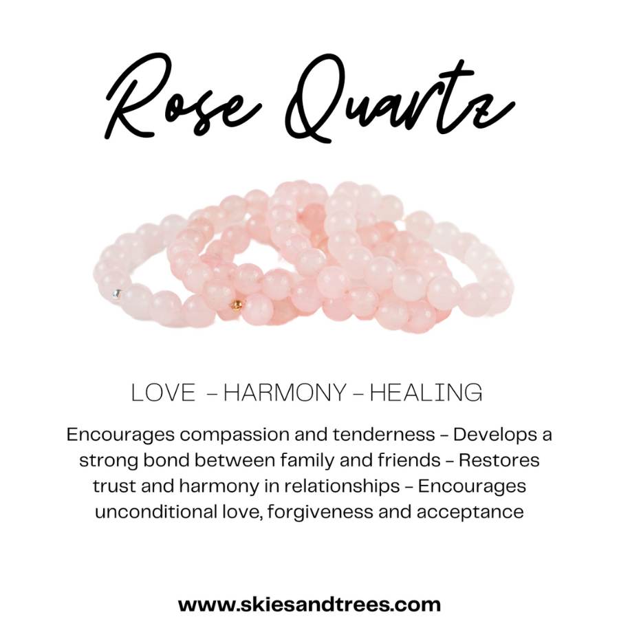 10mm Rose Quartz Bracelet - Love & Harmony Gemstone - Skies & Trees