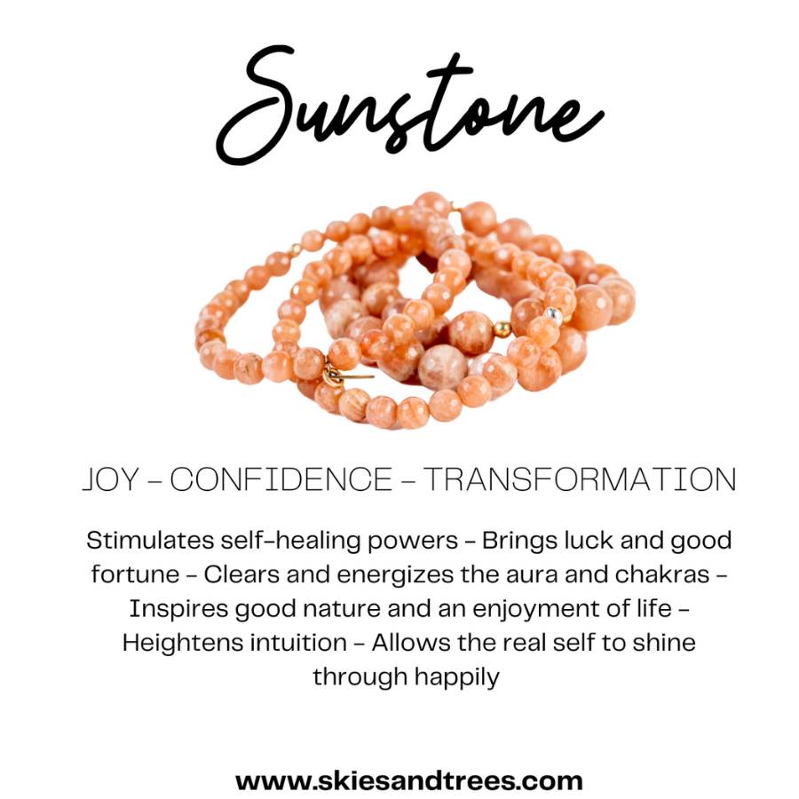 10mm Sunstone Bead Bracelet - Positivity & Empowerment - Skies & Trees