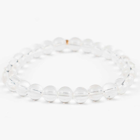 8mm Clear Quartz Bead Bracelet - Clarity, Energy, Healing - Skies & Trees