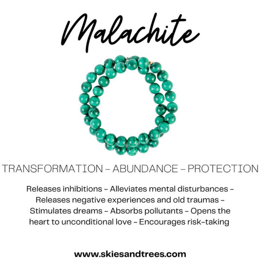 8mm Malachite Bead Bracelet - Harmony & Transformation - Skies & Trees