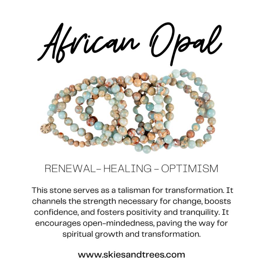 African Opal Bead Bracelet - Soothing & Emotional Healing - Skies & Trees