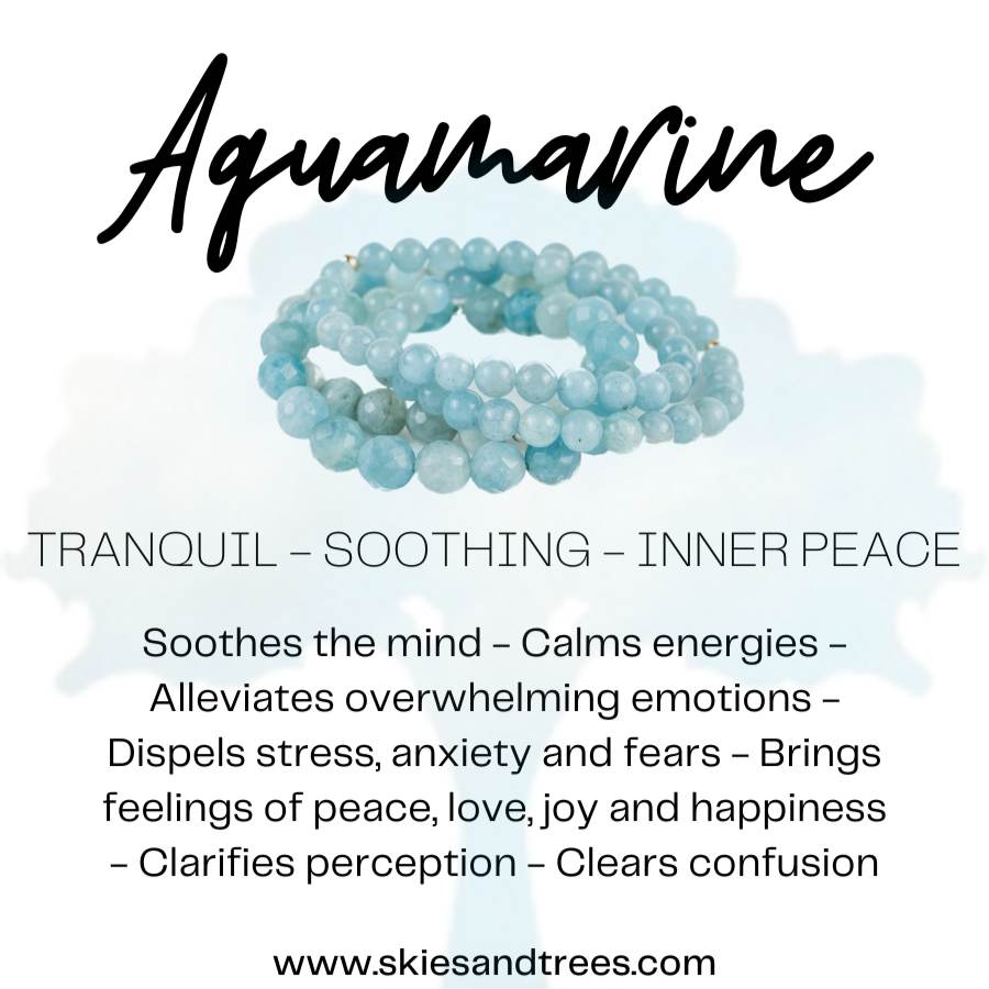 Aquamarine Bead Bracelet - Calmness & Clarity - Skies & Trees