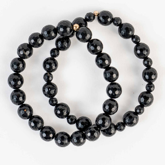 Black Tourmaline Bead Bracelet - Grounding, Protection, Cleansing - Skies & Trees