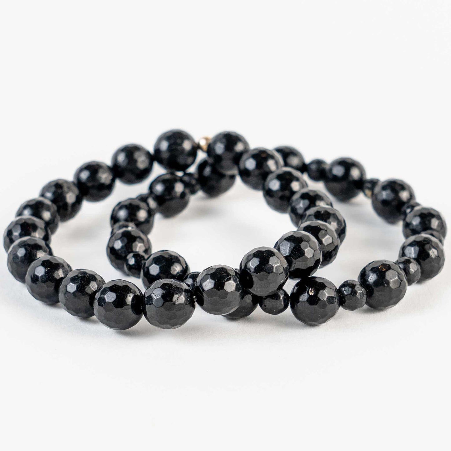 Black Tourmaline Bead Bracelet - Grounding, Protection, Cleansing - Skies & Trees