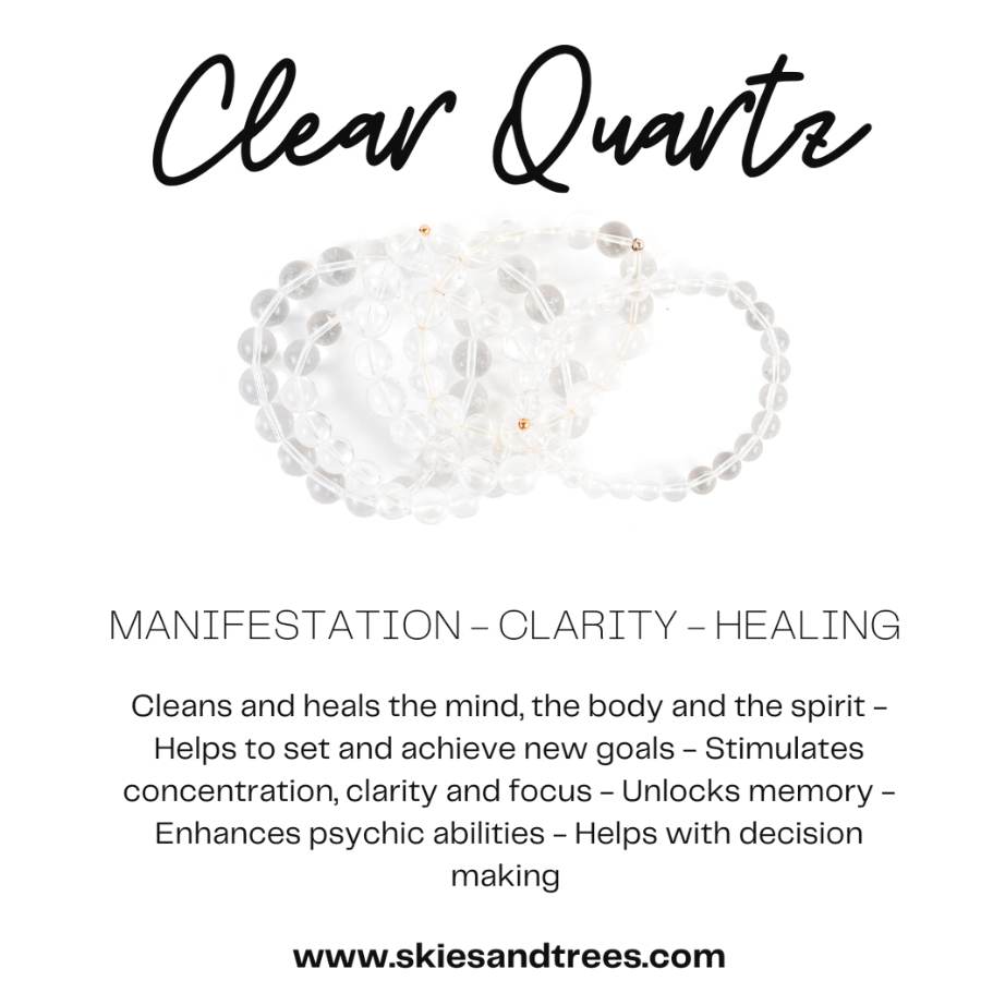 Clear Quartz Bead Bracelet - Clarity, Energy, Healing - Skies & Trees