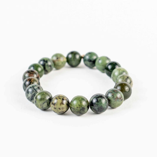 Dendritic Green Jade Bead Bracelet - Prosperity, Nature, Serenity - Skies & Trees