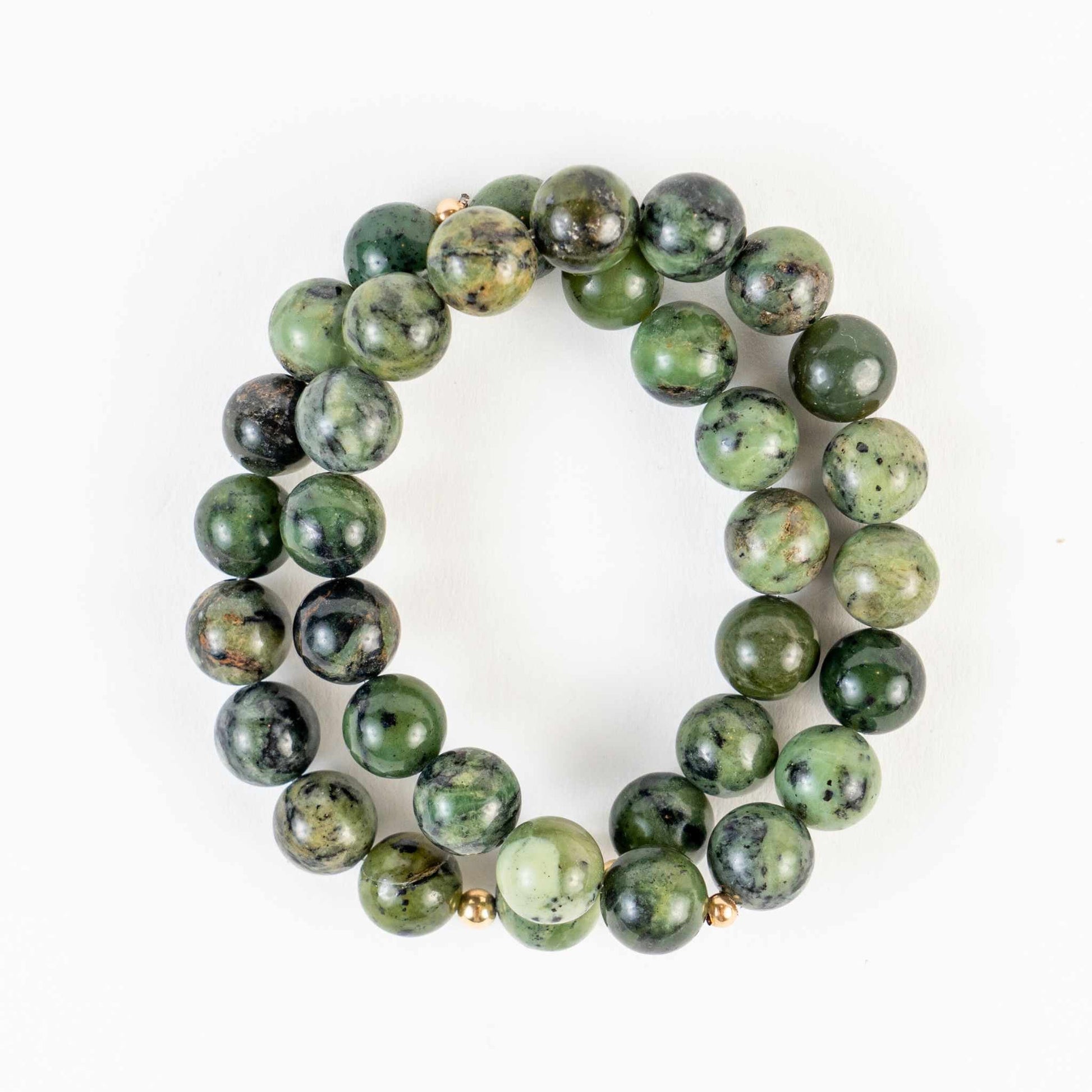 Dendritic Green Jade Bead Bracelet - Prosperity, Nature, Serenity - Skies & Trees