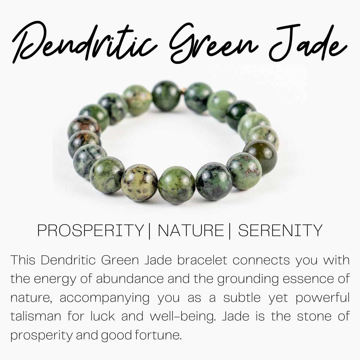 Dendritic Green Jade Bead Bracelet - Prosperity, Nature, Serenity - Skies & Trees