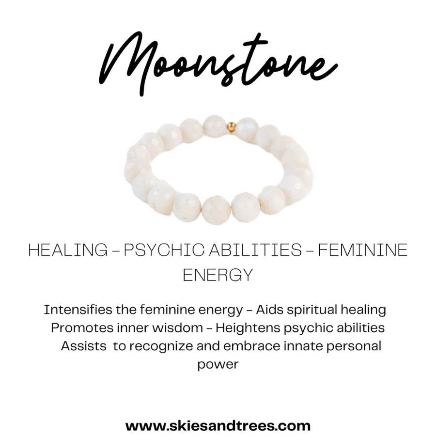 Moonstone Bead Bracelet - Intuition, Psychic Energy, Femininity - Skies & Trees