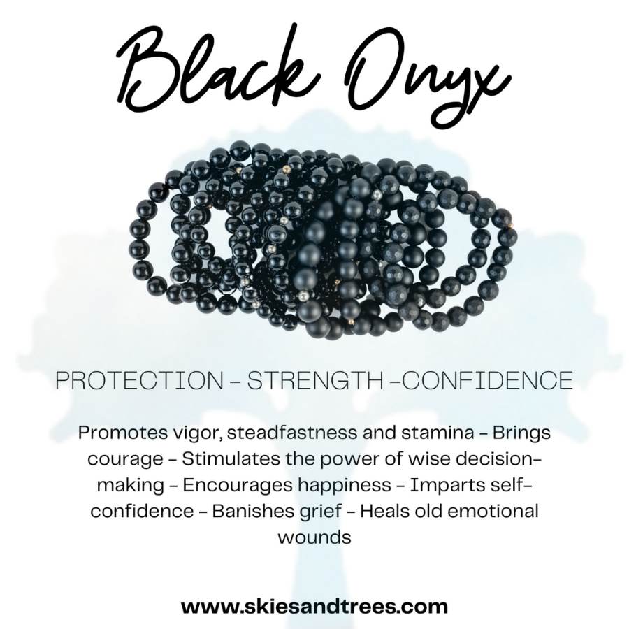 Onyx Bead Bracelet - Strength, Protection, Confidence - Skies & Trees