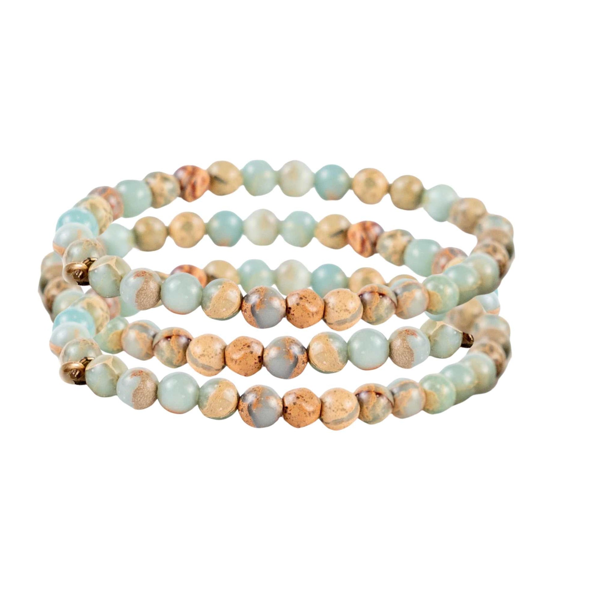 Power of Three African Opal Bead Bracelet Stack - Skies & Trees