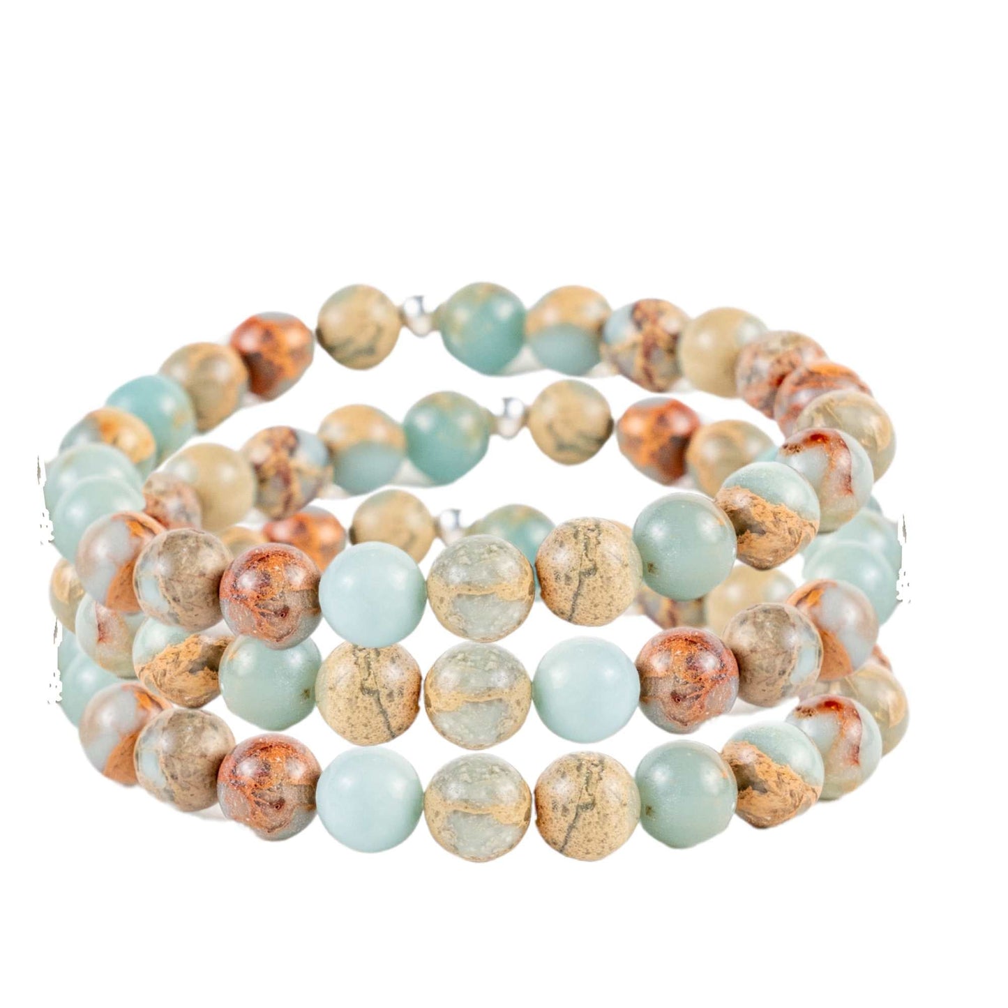 Power of Three African Opal Bead Bracelet Stack - Skies & Trees