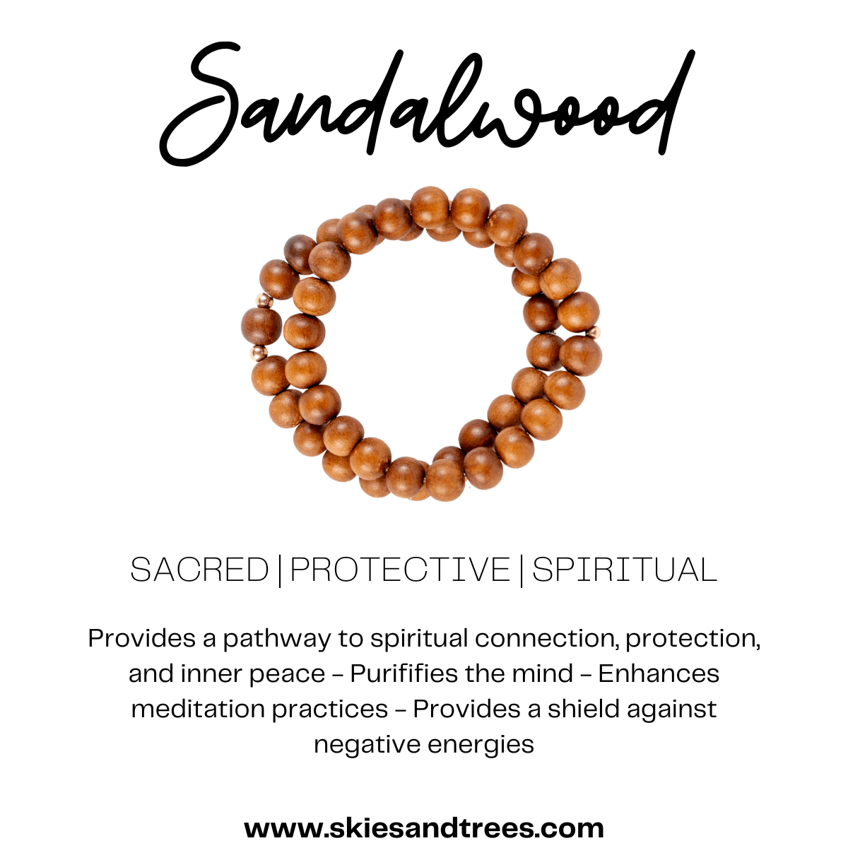 Sandalwood Bead Bracelet - Calmness, Clarity, Spirituality - Skies & Trees