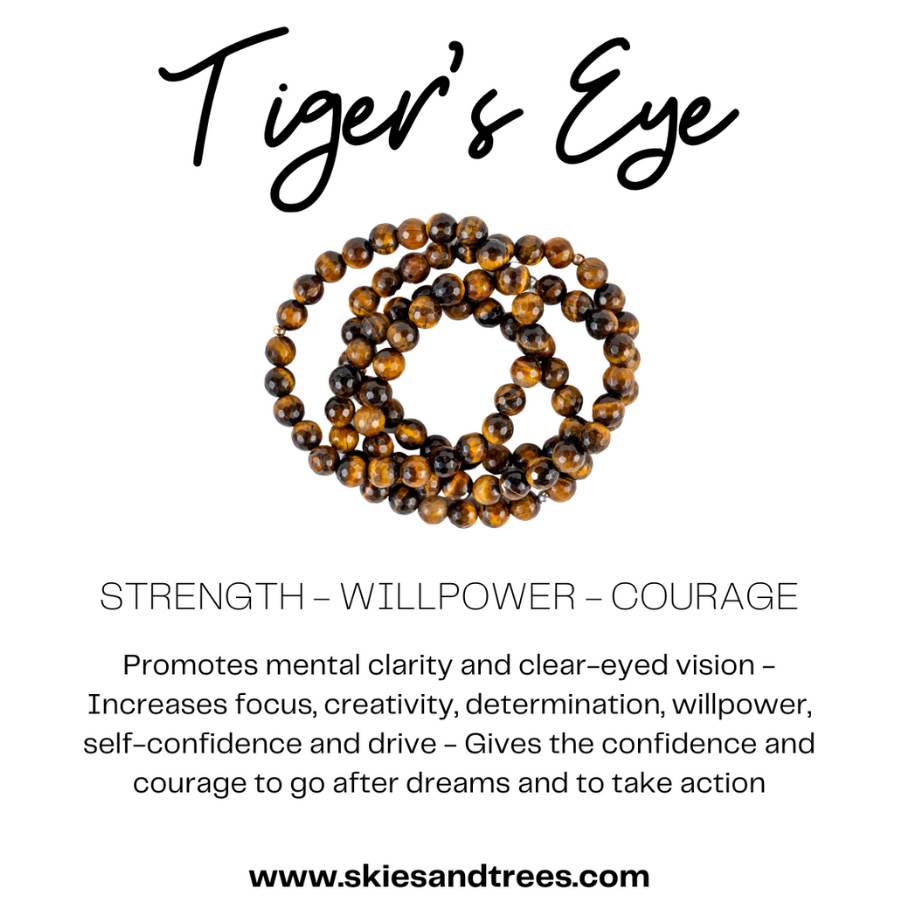 Tiger's Eye Bead Bracelet - Confidence, Clarity & Inner Strength - Skies & Trees